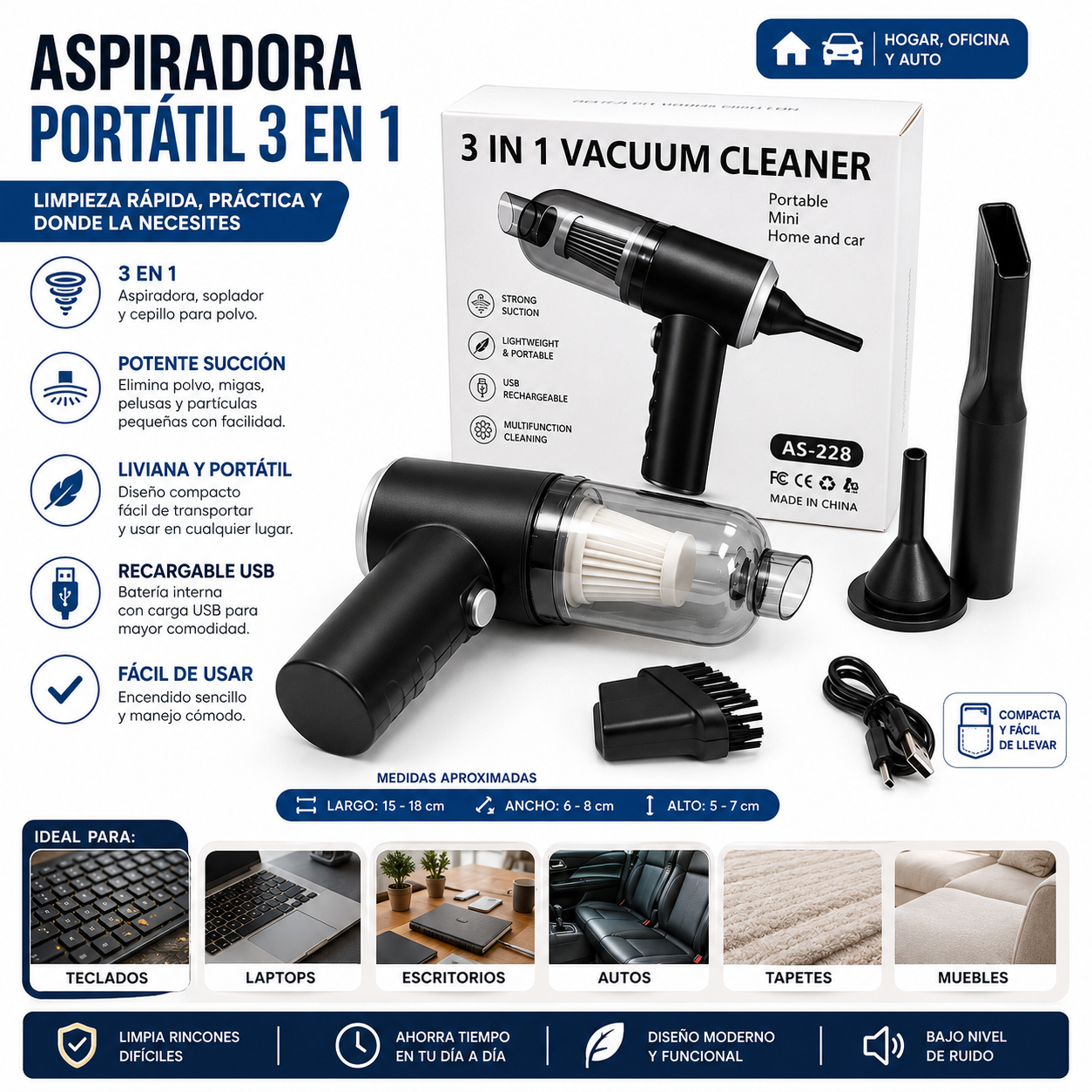 Mini Aspiradora Portatil 3 En 1 Multiu